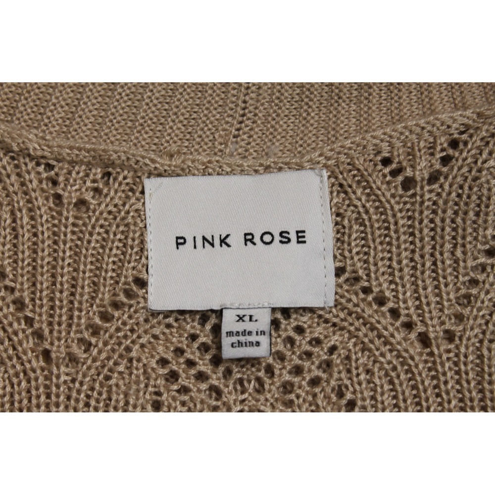 Pink Rose Boho Earthy Coastal Taupe Open Front Pointelle Knit Cardigan Size XL - Picture 8 of 10